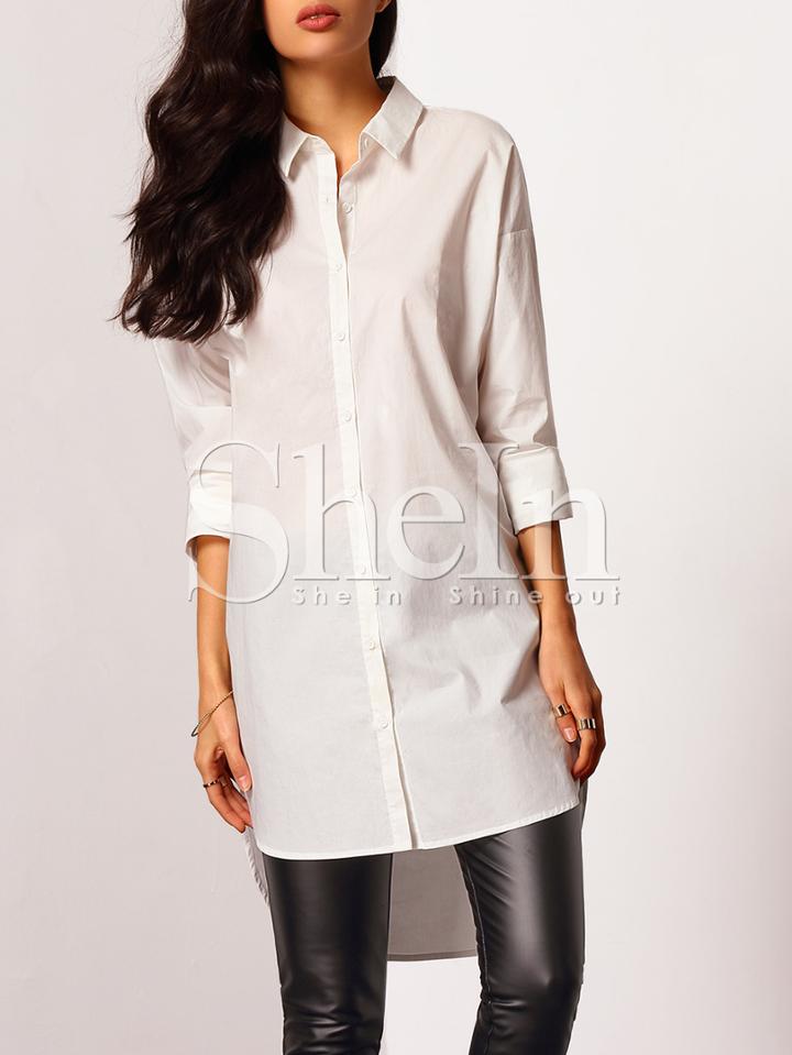 Shein White Long Sleeve Asymmetric Hem Blouse