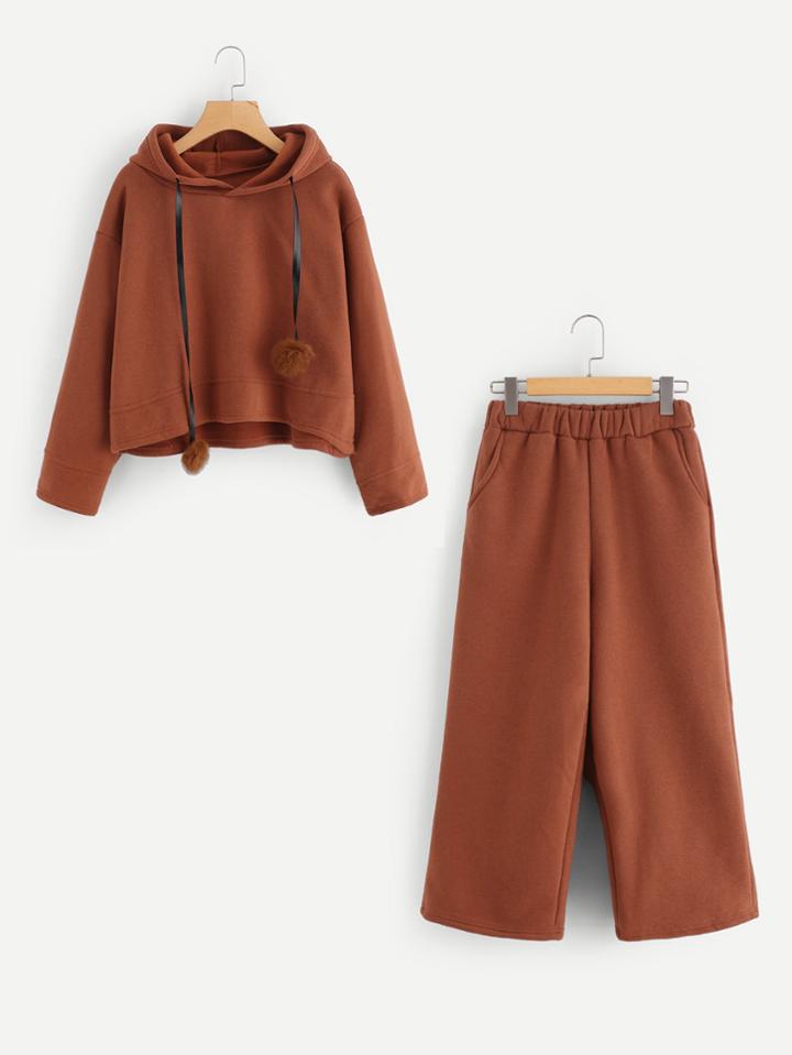 Shein Pom Pom Detail Hoodie And Pants