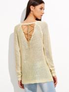 Shein Gold Lace Up Cutout Back Raglan Sleeve Sweater