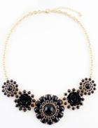 Shein Black Gemstone Gold Flower Necklace