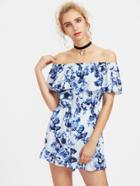 Shein Flounce Layered Neckline Floral Playsuit