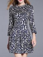 Shein Navy Vintage Print A-line Dress