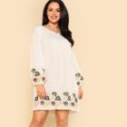 Shein Plus Floral Embroidered Bishop Sleeve Cut Out Back Dress