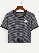 Shein Saucerman Embroidered Contrast Trim T-shirt