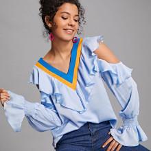 Shein Contrast Tape Ruffle Trim Top