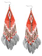 Shein Orange Feather Pendant Beaded Duster Earrings