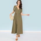 Shein Knot Side Button Up Plunging Dress