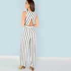 Shein Scallop Edge Open Back Striped Palazzo Jumpsuit