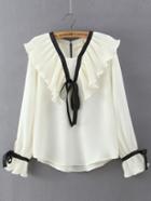 Shein White Bell Sleeve Ruched Loose Blouse