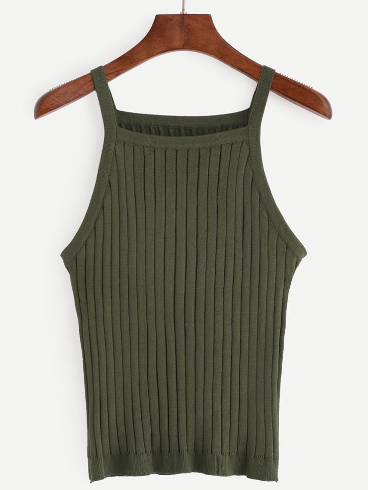 Shein Plain Army Green Knit Cami Top