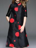 Shein Black Polka Dot Pockets Long Dress