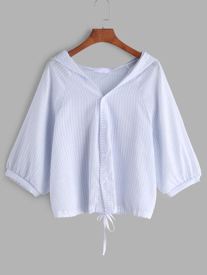 Shein Hooded Striped Drawstring Hem Blouse