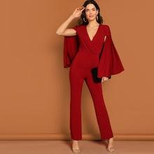 Shein Surplice Neck Straight Leg Cape Jumpsuit