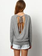 Shein Grey Cut Out Lace Up Sweater