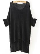 Shein Black Round Neck Split Loose Knit Sweater