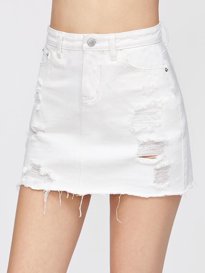 Shein Distressed Fray Hem Denim Skirt
