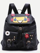 Shein Wacky Robot Double Buckled Pocket Studded Nylon Backpack
