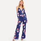 Shein Surplice Neck Cold Shoulder Floral Belted Jumpsuit