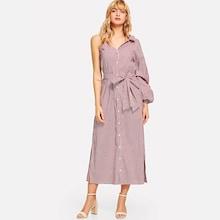 Shein Asymmetric Shoulder Bishop Sleeve Shirt Dress