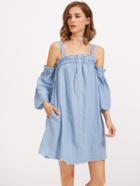 Shein Frill Trim Raw Binding Chambray Dress