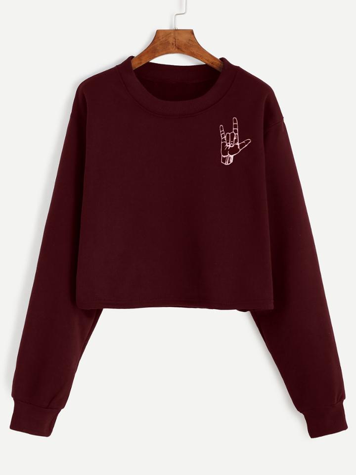 Shein Love Gesture Print Dropped Shoulders Crop Sweatshirt