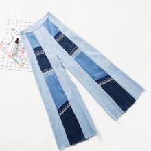 Shein Embroidered Raw Hem Wide Leg Jeans