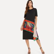 Shein Contrast Ruffle Slit Hem Dress
