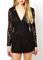 Rosewe Alluring Deep V Neck Long Sleeve Lace Rompers