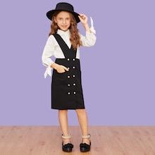 Shein Girls Wide Strap Double Breasted Pinafore Skirt