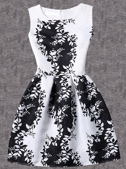 Shein Branch Print Fit & Flare Dress