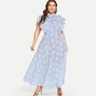 Shein Plus Tie Neck Flutter Sleeve Striped Dress