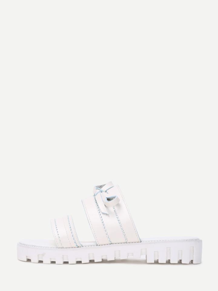 Shein Bow Tie Doulble Strap Flatform Slides - White