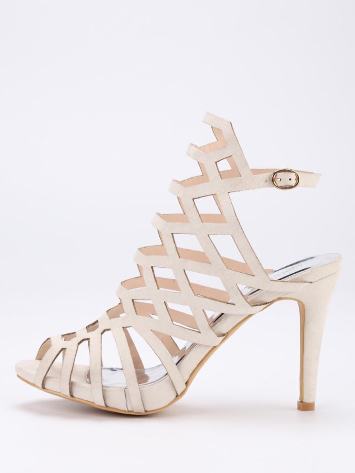 Shein Caged Peep Toe Slingback Sandals - Beige