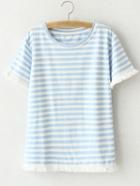 Shein Blue Short Sleeve Fringe Stripe T-shirt