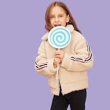 Shein Girls Striped Sleeve Teddy Jacket