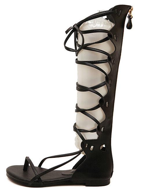 Shein Black Lace Up Flip Tall Sandals