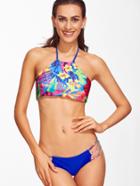 Shein Blue Floral Print Halter Cutout Bikini Set