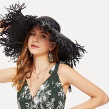 Shein Frayed Trim Straw Hat