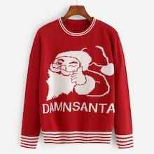 Shein Christmas Striped Trim Santa Sweater