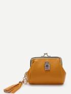 Shein Yellow Rhinestone Detail Kiss Lock Purse With Tassel