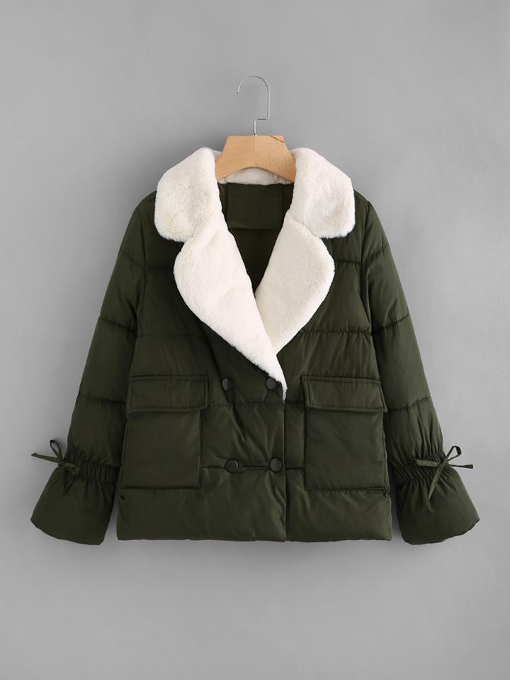 Shein Contrast Faux Fur Collar Padded Coat