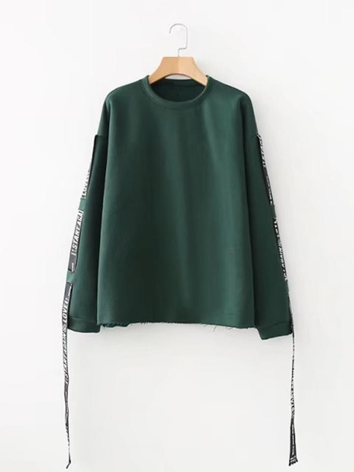 Shein Slogan Strap Raw Hem Sweatshirt
