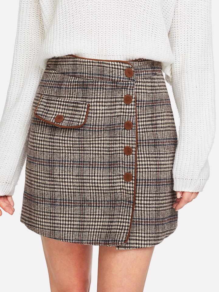 Shein Button Up Front Plaid Skirt
