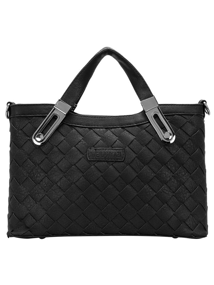 Shein Black Zipper Plait Metallic Embellished Pu Bag