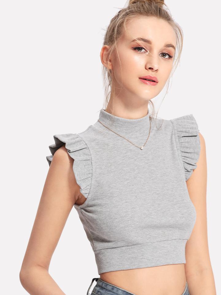 Shein Turtleneck Ruffle Armhole Marled Top