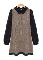 Rosewe Black Splicing Long Sleeve Turndown Collar Mini Dress