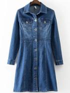 Shein Blue Button Up Denim Dress With Pockets