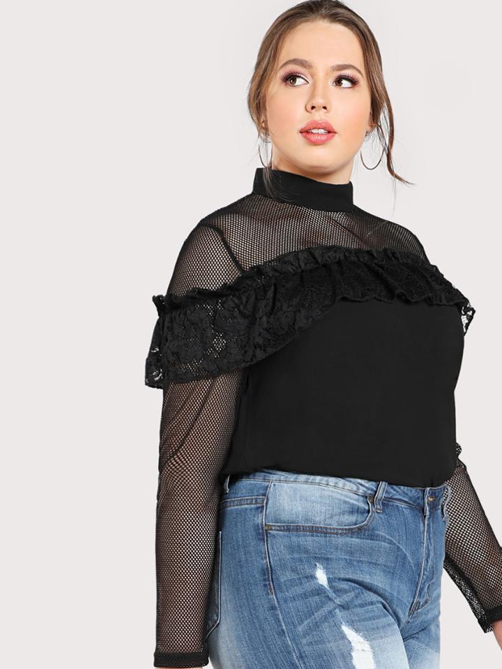Shein Mesh Shoulder Lace Trim Top