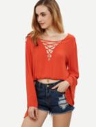 Shein Red Crisscross Bell Sleeve Blouse