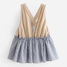 Shein Contrast Ruffle Hem Striped Top